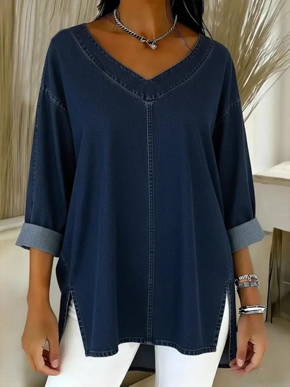 Women's Oversized Denim Top – Casual Long Sleeve